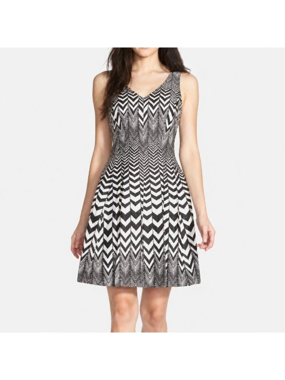 Taylor Womens Sleeveless Chevron Stripe Fit Flare Dress Size 6